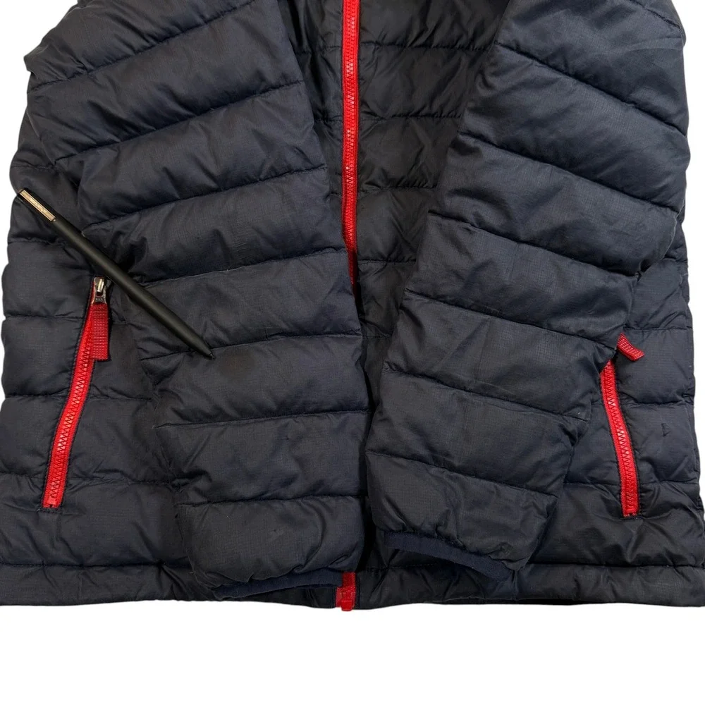Patagonia Kids Down Sweater Jacket Navy Blue Red Full Zip Puffer Size M 10 Youth